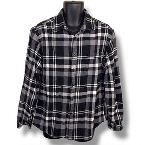 XL Merona Mens Black White Flannel Shirt Long Sleeve Button Up Plaid Pure Cotton